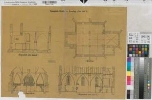 Bad Sassendorf (Bad Sassendorf) Umbau der ev. Kirche Grundriß, Schnitte um 1900 1 : 100 45 x 64 Zeichnung Staatshochbauamt Soest