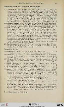 Mannheimer Almanache, Kalender u. Taschenbücher (Nr. 211-228)