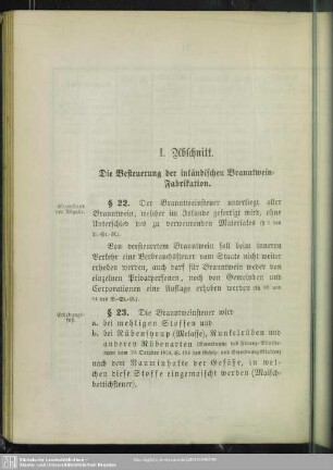 I. Abschnitt. Die Besteuerung der inländischen Branntwein-Fabrikation