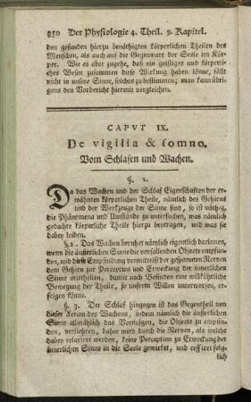 Caput IX. De vigilia & somno. = Vom Schlafen und Wachen.