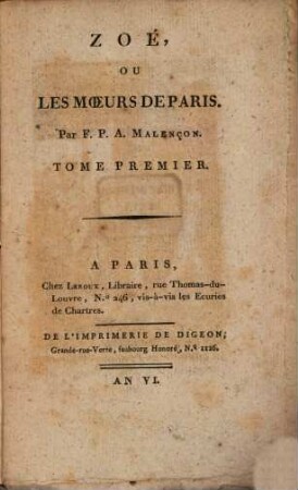 Zoé, Ou Les Moeurs De Paris, 1