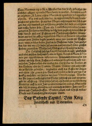 Das Siebende Capittel/ Vom Krieg Feindschafft und Widerwillen.