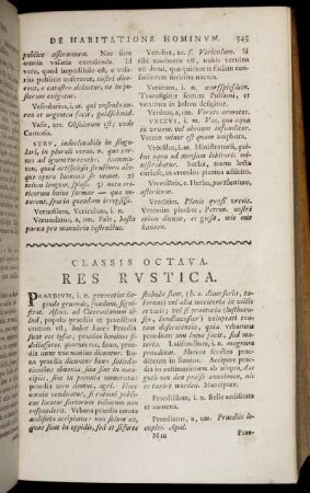 Classis Octava. Res Rustica.