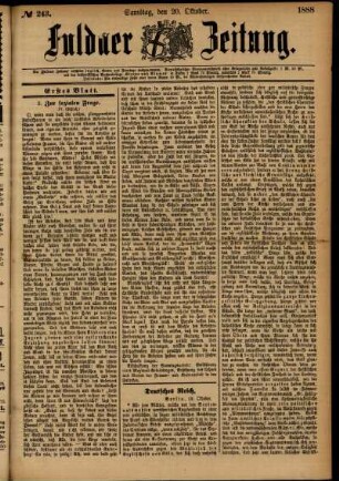 Erste Ausgabe vom Samstag, den 20. Oktober 1888.