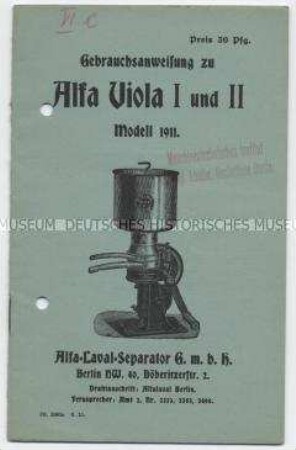 Gebrauchsanweisung zu Alfa Viola I und II, Modell 1911.