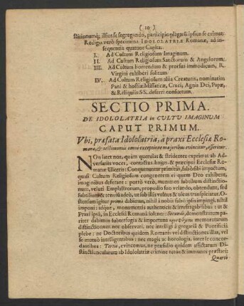 Sectio Prima. De Idololatria in Cultu Imaginum