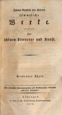 Johann Gottfried von Herder's Abhandlungen und Briefe über schöne Literatur und Kunst