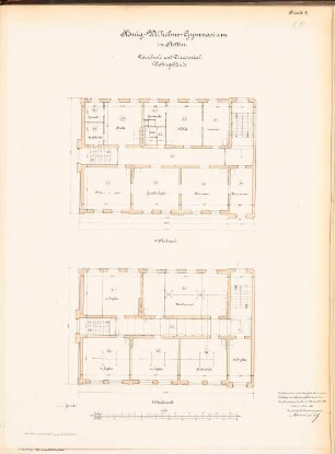 König-Wilhelm-Gymnasium, Stettin Nebengebäude: Grundrisse 2. und 3.OG 1:100
