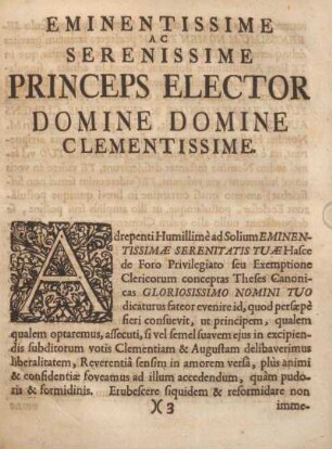 Eminentissime ac serenissime princeps elector Domine Domine clementissime.