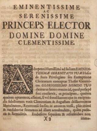 Eminentissime ac serenissime princeps elector Domine Domine clementissime.