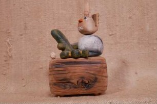 Holzdose (natur) mit Schnecke,Zaunkönig,Grün. 1