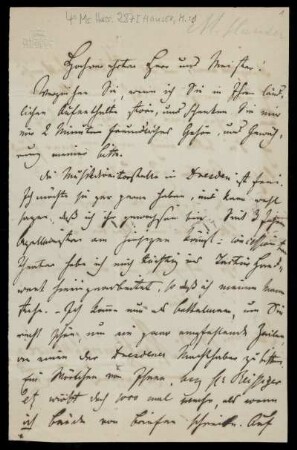 Brief von Moritz Hauser an Louis Spohr