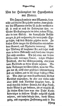 Von der Heilungsart der Hypochondrie mit Materie