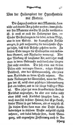 Von der Heilungsart der Hypochondrie mit Materie