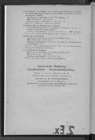 Hansestadt Hamburg, Schulbehörde - Hochschulabteilung -