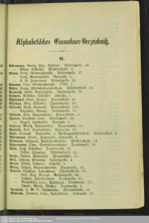 Einwohnerverzeichnis : Alphabetisches Einwohner-Verzeichniß
