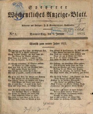 Speyerer wöchentliches Anzeige-Blatt. 1825