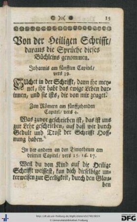 Von der Heiligen Schrifft, daraus die Sprüche dieses Büchleins genommen.