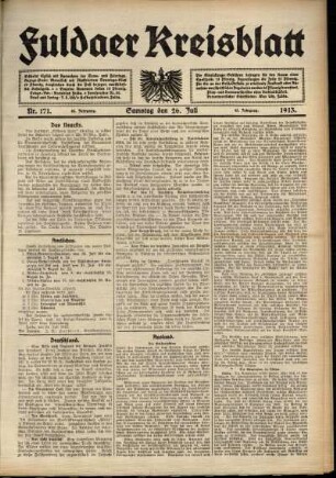 Erste Ausgabe vom Samstag, den 26. Juli 1913.