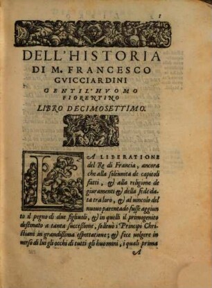 Dell'Historia D'Italia Di M. Franc[es]co Gvicciardini Gentil'Hvomo Fiorentino Gli Vltimi Qvattro Libri Non Piv Stampati