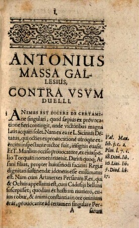 Antonius Massa Gallesius, civis Romanus, Contra usum dvelli