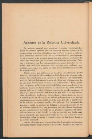 Aspectos de la reforma universitaria