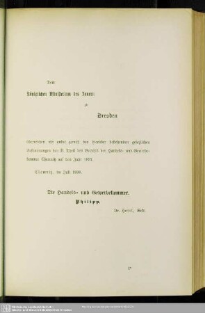 Dem Königlichen Ministerium des Innern zu Dresden