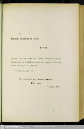 Dem Königlichen Ministerium des Innern zu Dresden