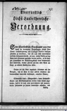 Churfürstlich Höchst-Landesherrliche Verordnung. : München den 4ten May 1795. Churpfalzbaierische Obere-Landesregierung. Sekretär Kroiß.