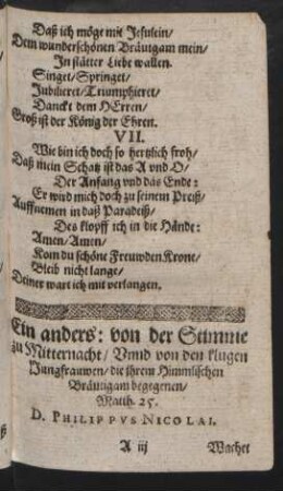 Ein anders: von der Stimme zu Mitternacht/ Vnnd von den klugen Jungfrauwen/ die jhrem Himmlischen Bräutigam begegenen/ Matth. 25.