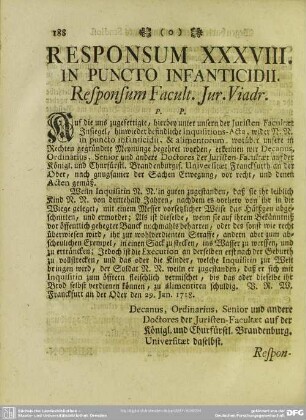 Responsum XXXVIII. In Puncto Infanticidii