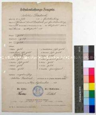 Schulentlassungszeugnis der Charlottenburger Gemeinde-Schule XV für Walter Diedrich; Berlin, 28. September 1912