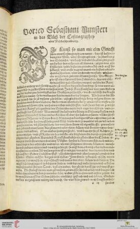 Vorred Sebastiani Munsteri in das Buch der Cosmographey oder Weltbeschreibung
