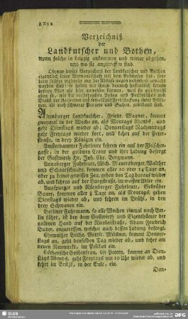 Verzeichniß der Landkutscher und Bothen