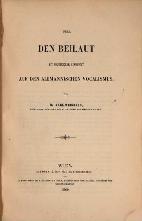 Über den Beilaut mit besonderer Rücksicht auf den alemannischen Vocalismus