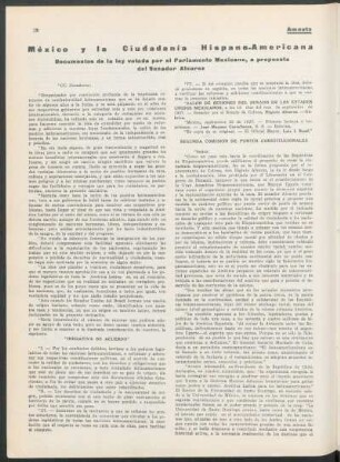 México y la ciudadanía hispano-americana : Documentos de la ley votada por el Parlamento Mexicano, a propuesta del Senador Alvarez