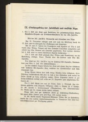 IX. Stellungskrieg vor Jakobstadt und westlich Riga
