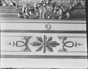 Potsdam, Neues Palais, Unteres Fürstenquartier, Rote Damastkammer, R.: 164, Mittelornament, Süd-Wand.