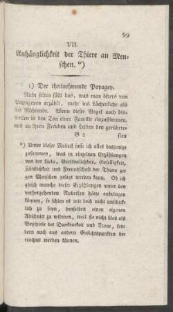 VII. Anhänglichkeit der Thiere an Menschen