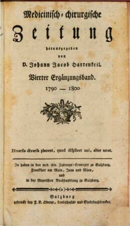 Medicinisch-chirurgische Zeitung. Ergänzungsbände. 4, 4. 1790/1800