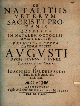 De Natalitiis Veterum Sacris Et Profanis Libellus