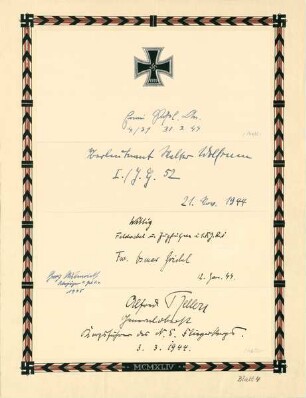 RitterkreuzträgerErwin Prößl, 30.3.44Walter Wolfrum, 21.11.44Wittig (ohne Datum)Otmar Griebel, 12.1.44Alfred Keller, 3.3.44nachträglich:Georg Audenrieth, 1945
