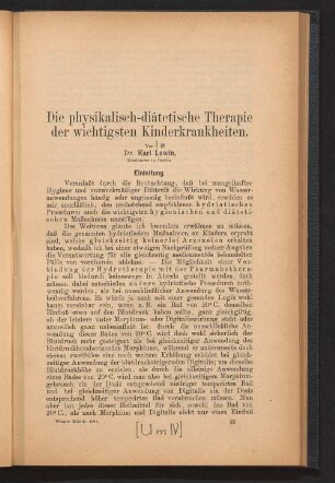 Die physikalisch-diätetische Therapie der wichtigsten Kinderkrankheiten