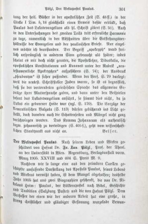 301-304 [Rezension] Pölzl, Franz Xaver, Der Weltapostel Paulus