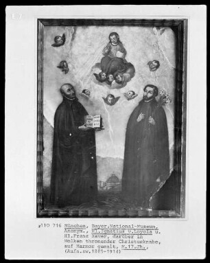 Der heilige Ignatius und der heilige Franz Xaver, darüber in Wolken thronender Christusknabe