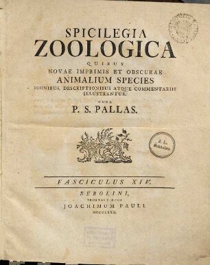 Spicilegia Zoologica : Quibus Novae Imprimis Et Obscurae Animalium Species Iconibus, Descriptionibus Atque Commentariis Illustrantur, Fasciculus XIV