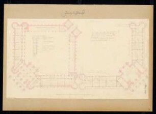 Jagdschloss Monatskonkurrenz März 1828: Grundriss Erdgeschoss, Obergeschoss; Maßstabsleiste