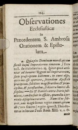 Observationes Ecclesiasticae in Praecedentem S. Ambrosii Orationem & Epistolam