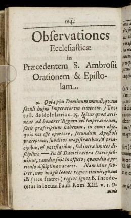 Observationes Ecclesiasticae in Praecedentem S. Ambrosii Orationem & Epistolam