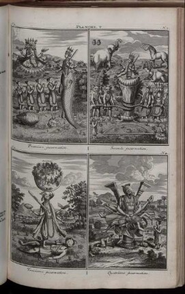 Planche V. : N. 1. Premiere incarnation; N. 2.Seconde incarantion ; N. 3. Troiseme incarnation ; N. 4. Quatrieme incarnation